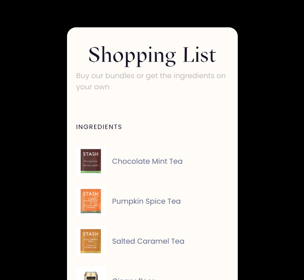 Liquor Lab class ingredients interface on mobile