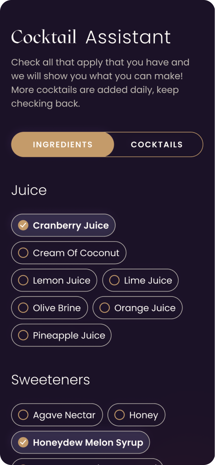 Liquor Lab cocktail assistant on mobile