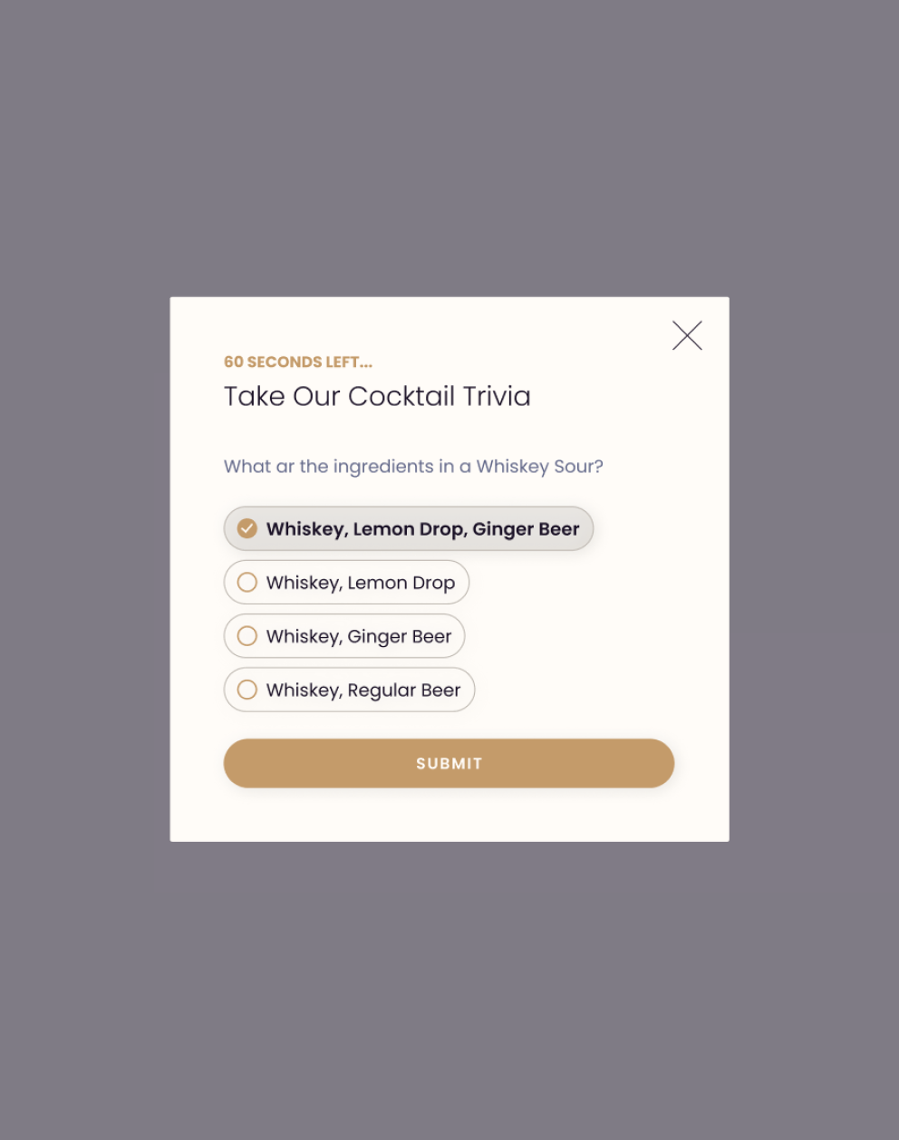 Liquor Lab loyalty trivia interface